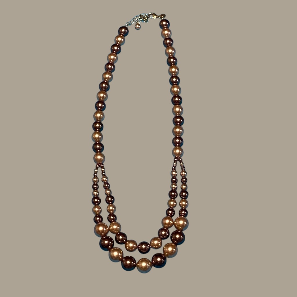Vintage Rmn Faux Pearl Metallic Champagne Brown Gold Necklace The Roman Company
